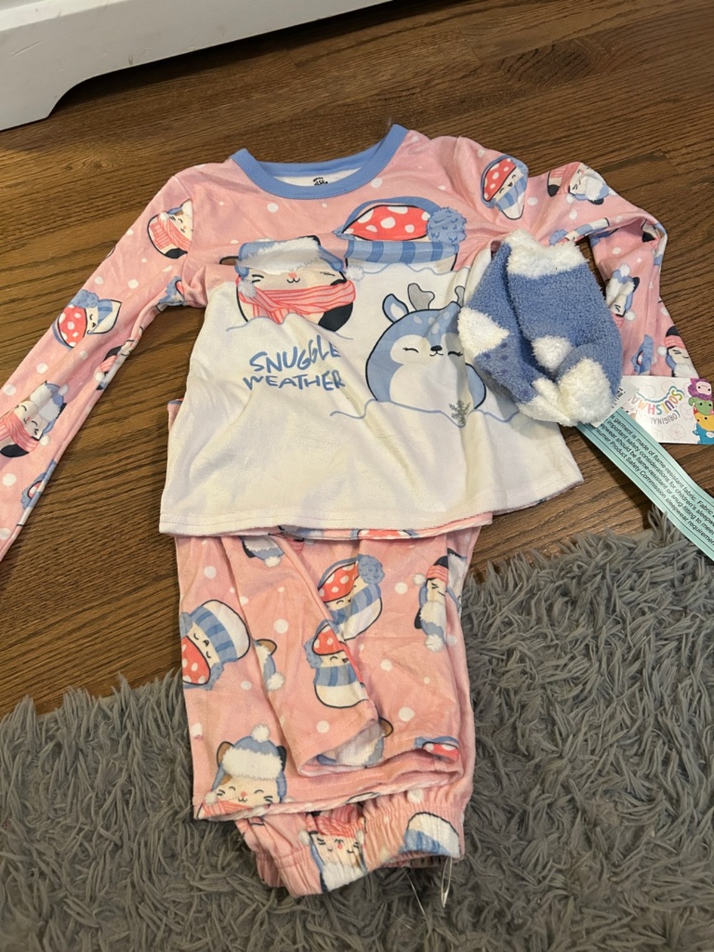 Kids Pink 'Snuggle Weather' Penguin PJ Set with Blue Trim